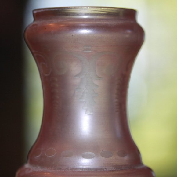 BOHEMIAN CZECH PINK SCENIC FLORAL ETCHED 6 1/4" BUD SMALL VASE - Picture 4 of 4